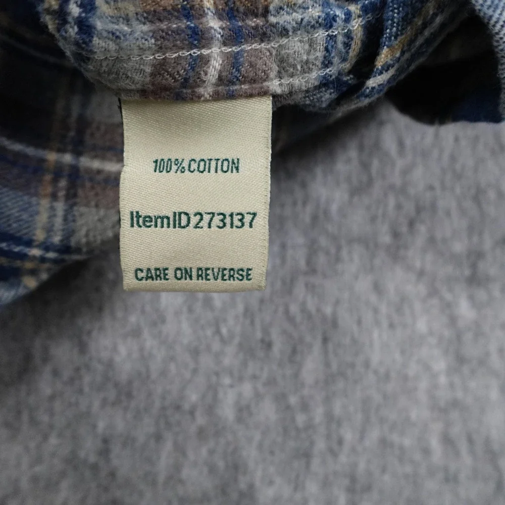 LL Bean Top Womens Large Blue Scotch Plaid Flannel Cotton‎ Long Sleeve Button